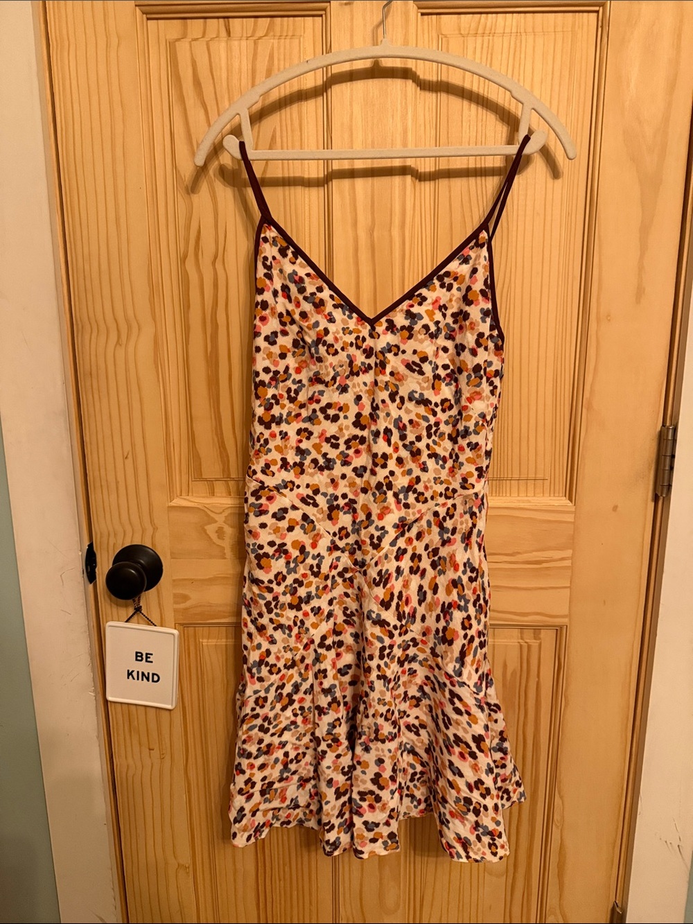 GAP Multicolor Spot Print Satin Slip Dress with Brown Trim